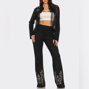 Black Women's cowgirl Pants & fringe jacket Set
